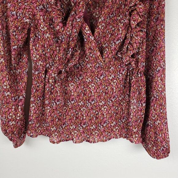 Women's Alice Blue Ruffle Floral Pop Over Front Tie Business casual Red Shirt - Picture 4 of 13